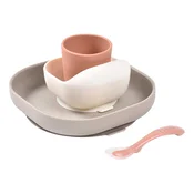 Jedilni set Silicone Meal Set Terracotta Gazelle Beaba iz silikona 4-delna rjavo-oranžna od 4 mesecev