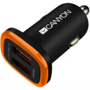 CANYON C-02 Universal 2xUSB car adapter, Input 12V-24V, Output 5V-2.1A, with Smart IC, black rubber coating with orange electroplated ring(without LED backlighting), 51.8*31.2*26.2mm, 0.016kg - CNE-CCA02B