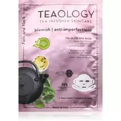 Teaology Tea Glow Blemish AHA Purifying Mask maska iz platna s čistilnim in osvežilnim učinkom za vrat in dekolte 21 ml