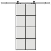 Vidaxl Drsna vrata z opremo črna 90x205 cm ESG steklo