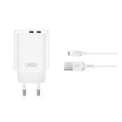 XO CE34 glavni punjac s 2 USB prikljucka, 12 W, brzo punjenje + Lightning kabel, BIJELI XO-CE34+LIGHTNING