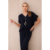 Kesi Włoski Set with necklace blouse + pants navy blue