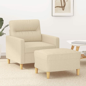 Greatstore Fotelj s stolčkom za noge krem 60 cm blago