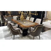 Casa Padrino Luxury Dining Room Set Gray/Brown/Gold - 1 Dining Table & 8 Dining Chairs - Luxury Dining Room Furniture - Luxury Quality