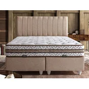 Casa Padrino Luxury Double Bed Beige/White - Different Sizes - Solid Wood Bed with Headboard and Mattress - Bedroom Furniture - Hotel Furniture - Luxury Furniture