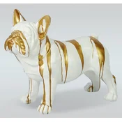 Casa Padrino luxury decorative figure bulldog dog white/gold 89 x H. 68 cm - Resin decorative sculpture - Living room decoration - Luxury decorative animal figure