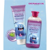 Dermacol Aroma Moment Plummy Monster set: pena za kopel Plummy Monster 500 ml + gel za prhanje Plummy Monster 250 ml + gobica za prhanje za otroke