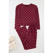 Trendyol Claret Red 100% Cotton Polka Dot and Heart Patterned Knitted Pajama Set