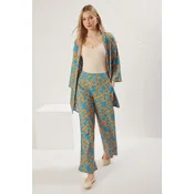 Trendyol Orange Printed Relaxed Cut Flexible Kimono Knitted Bottom-Top Set