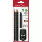 Faber set Grip, grafični svinčnik 3/1 + radirka + šilček, črn