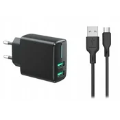 Carcommerce Stenski polnilnik 2x USB 3,4 A micro USB kabel 1 m hitro polnjenje 230 V