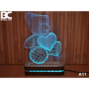 Black Cut 3D Lampa Meda i srce, Svetloplava