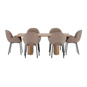 Venture Design Jedilna miza in stol komplet Lillehammer miza z 6 stoli Florensa 200x90x75 cm rjava