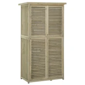 Nestor Outsunny lesena vrtna lopa z bitumensko streho, lamelna vrata, 4 police, siva, 87x46,5x160cm, vrtna omarica, (5000009134)