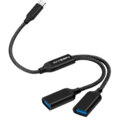 USB-A moški na dvojni USB-C ženski razdelilni kabel 0,3 m – črn