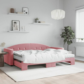 Greatstore Izvlečna dnevna postelja z vzmetnicami roza 80x200 cm žamet