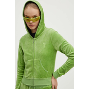 Velur pulover Juicy Couture HERITAGE ROBYN HOODIE zelena barva, s kapuco, JCSEBJ007