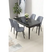 Hanah Home Set Trpezarijski sto i 4 stolice Nil, Sivo-crni