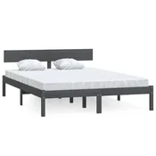 Vidaxl Posteljni okvir siv iz trdne borovine 140x190 cm