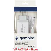 NPA-AC26 Gembird punjac za telefone i tablete 2x5v/24A+1A 12W +micro USB DATA kabl 1M