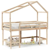 Vidaxl Posteljni okvir z lestvijo in streho 90x190 cm borovina