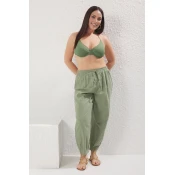 Trendyol Curve Khaki Pleated High Waist Carrot/Shalwar Beach Wear Plus Size Trousers
