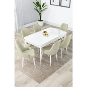 Hanah Home trpezarijski set Lia, sto na razvlacenje i 6 stolica, bela ploca, krem tkanina Babyface