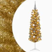 Vidaxl Umetno vitko božično drevo z okrasnimi kroglami 150 cm 150 LED