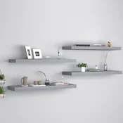 shumee vidaXL Stenske police, 4 kosi, sive, 80 x 23,5 x 3,8 cm, MDF