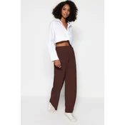Trendyol Brown Wide Leg/Relaxed Cut High Waist Stretchy Trousers