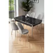 HANAH HOME Rasklopivi trpezarijski sto i stolice (5 delova) Nira Black Marble Chrome Grey