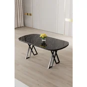 Hanah Home trpezarijski sto Flori, 168 × 90 cm, ploca u dekoru crnog mermera, crne noge