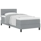 Vidaxl Postelja z vzmetnico z vzglavjem Svetlo siva 90 x 190 cm blago