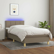 Greatstore Box spring postelja z vzmetnico LED taupe 100x200 cm blago