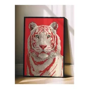 WallXpert uramljena slika 115275, beli tigar na crvenoj pozadini, 30 x 40 cm, crni ram