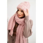 Kesi Womens set hat and scarf ribbed with decoration dark powder pink