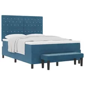 Vidaxl Postelja z vzmetnico z vzmetnico Temno modra 140 x 190 cm Žamet