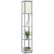 HOMCOM Talna svetilka 2 v 1 prihranek prostora s 3 policami, moderna svetilka za dnevno sobo, bivalni prostor in pisarno, priključek E27, 26 x 26 x 160 cm, svetlo siva