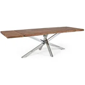 Casa Padrino luxury dining table brown/silver 180-260 x 90 x H. 77 cm - Extendable kitchen table with solid wood table top and stainless steel legs - Dining room furniture - Luxury furniture