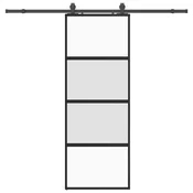 Vidaxl Drsna vrata z opremo črna 76x205 cm kaljeno steklo
