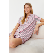 Trendyol Powder 100% Cotton Striped Knitted Pajamas Set