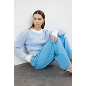 Trendyol Light Blue Button Detailed Soft Textured Knitwear Sweater
