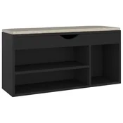 Vidaxl Klop za čevlje z blazino črna 104x30x49 cm inženirski les
