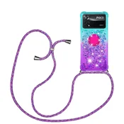 Ovitek „Glitter“ z ringom in vrvico za Xiaomi Poco X4 Pro 5G – modra-vijolična
