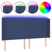 Vidaxl LED posteljno vzglavje modro 163x16x118/128 cm blago