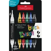 Dekorativni marker, komplet, 1,0/3,0 mm, dvostranski, akrilni, FABER-CASTELL Shake&Paint, 6 različnih barv, 6 kosov