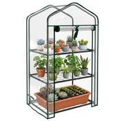 OUTSUNNY 3-Nivojski balkonski rastlinjak s rolo vrati, rastlinjak za vrt z jekleno konstrukcijo in PVC pokrovom, za rastline, vrt, zelenjavo, rože, sadje, 59x39x127 cm, prozoren