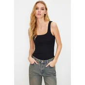 Trendyol Black Square Neck Fitted Soft Touch Stretchy Knitted Bodysuit with Soft Snaps