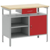 Vidaxl Delovna miza s predalom s polico Rdeča in siva 100 x 55 x 85 cm