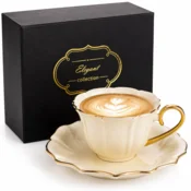 Porcelanasta skodelica v škatli 220 ml 1 kos. zlata ecru porcelanasta skodelica